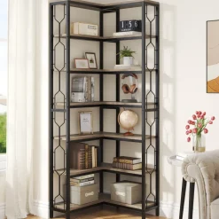 Clearance Tribesigns Corner Bookshelf, 7-Tier Industrial Corner Etagere Bookcase