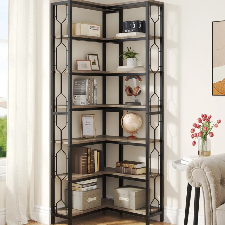 Clearance Tribesigns Corner Bookshelf, 7-Tier Industrial Corner Etagere Bookcase
