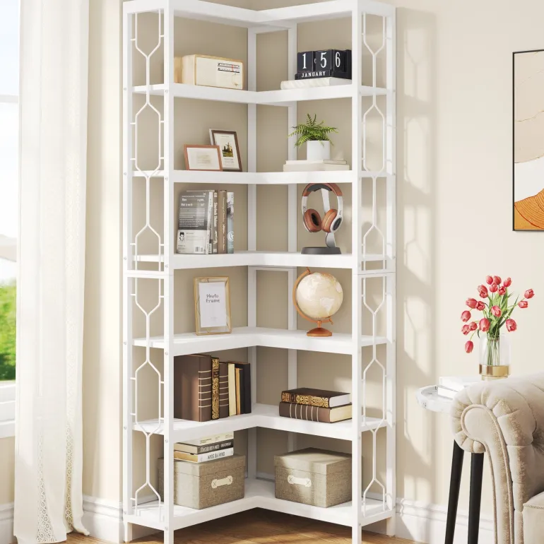 Clearance Tribesigns Corner Bookshelf, 7-Tier Industrial Corner Etagere Bookcase