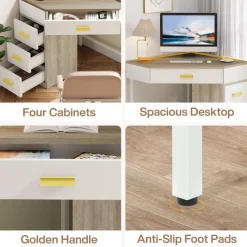 Best Sale Tribesigns Corner Desk, Triangle Computer Desk Makeup Vanity Desk with 3 Drawers