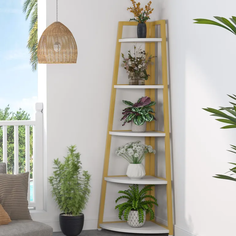 Sale Tribesigns Corner Shelf, 5 Tier Corner Storage Rack Ladder Bookcase