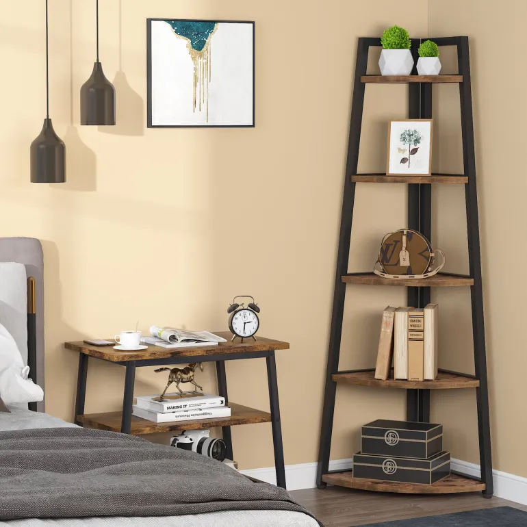 Sale Tribesigns Corner Shelf, 5 Tier Corner Storage Rack Ladder Bookcase