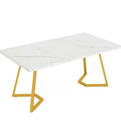 Cheap Tribesigns Dining Table, 55" Rectangular Kitchen Table Faux Marble Top