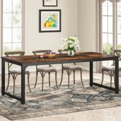 Cheap Tribesigns Dining Table for 6 - 8 Person, Industrial Kitchen Table with Metal Frame