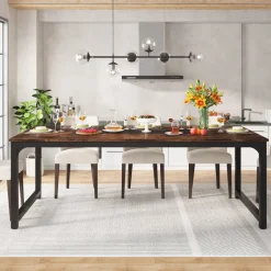 Cheap Tribesigns Dining Table for 6 - 8 Person, Industrial Kitchen Table with Metal Frame