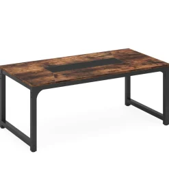 Cheap Tribesigns Dining Table for 6 - 8 Person, Industrial Kitchen Table with Metal Frame