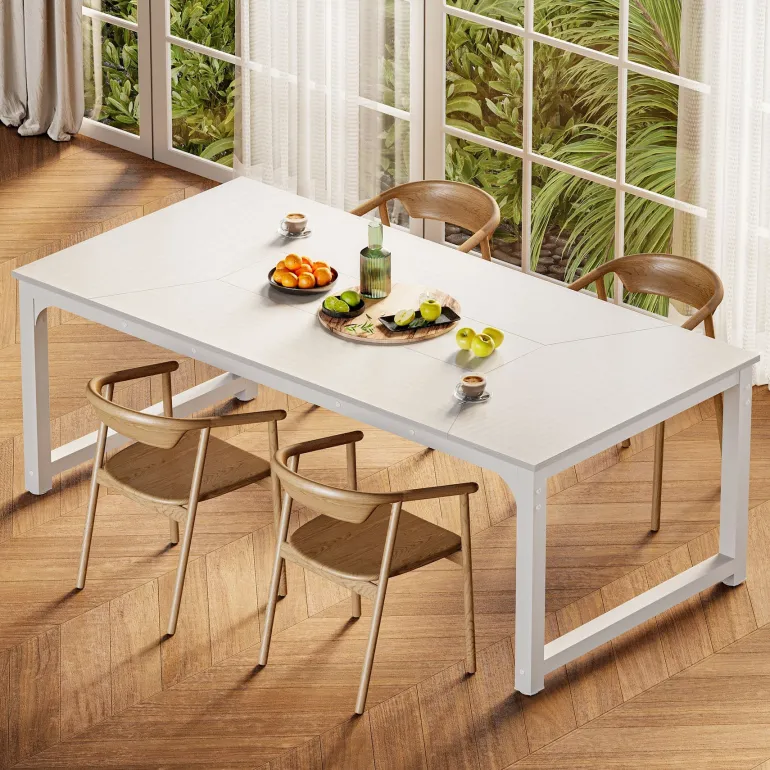 Cheap Tribesigns Dining Table for 6 - 8 Person, Industrial Kitchen Table with Metal Frame