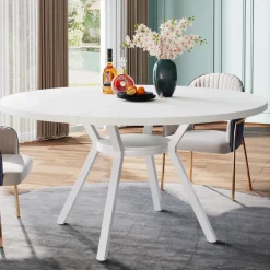 Store Tribesigns 47"Dining Table, Modern Round Kitchen Table for 4