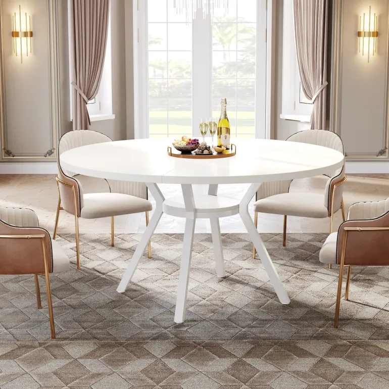 Store Tribesigns 47"Dining Table, Modern Round Kitchen Table for 4