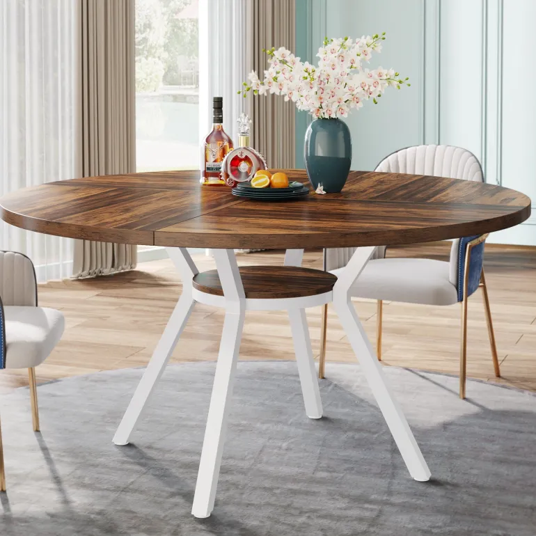 Store Tribesigns 47"Dining Table, Modern Round Kitchen Table for 4