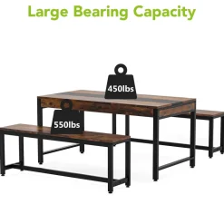 New Tribesigns Dining Table Set, Kitchen Breakfast Table with 2 Benches & Sided Drawer