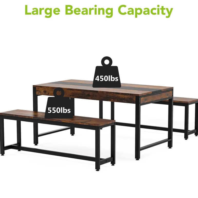 New Tribesigns Dining Table Set, Kitchen Breakfast Table with 2 Benches & Sided Drawer