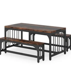 Cheap Tribesigns Dining Table Set, 3-Piece Kitchen Table with 2 Benches for 4-6 People