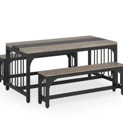 Cheap Tribesigns Dining Table Set, 3-Piece Kitchen Table with 2 Benches for 4-6 People