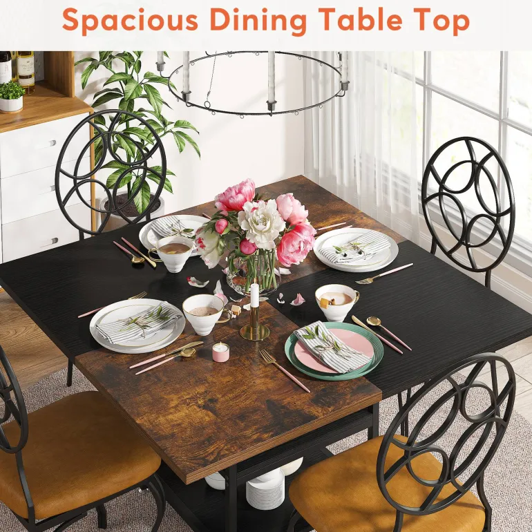 Sale Tribesigns Dining Table, Square 43" Dinner Table with Storage Shelf for 4
