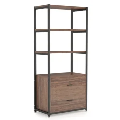 Store Tribesigns 2-Drawer Bookshelf Etagere Bookcase with Open Shelves