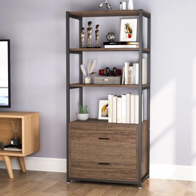 Store Tribesigns 2-Drawer Bookshelf Etagere Bookcase with Open Shelves