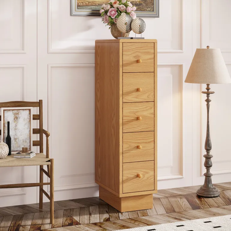 Fashion Tribesigns 5-Drawer Chest, Wood Narrow Dresser Storage Chest of Drawers