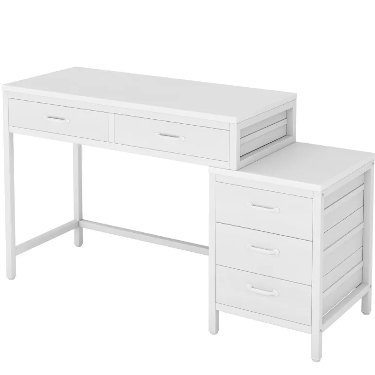 Online Tribesigns 5-Drawer Computer Desk, Study Writing Table with Reversible Drawer Cabinet