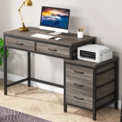 Online Tribesigns 5-Drawer Computer Desk, Study Writing Table with Reversible Drawer Cabinet