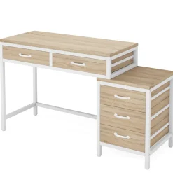 Online Tribesigns 5-Drawer Computer Desk, Study Writing Table with Reversible Drawer Cabinet