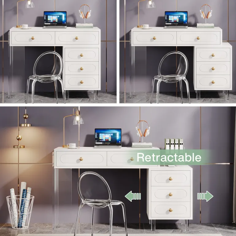 Discount Tribesigns 5-Drawer Computer Desk with Transparent Acrylic Base and Legs