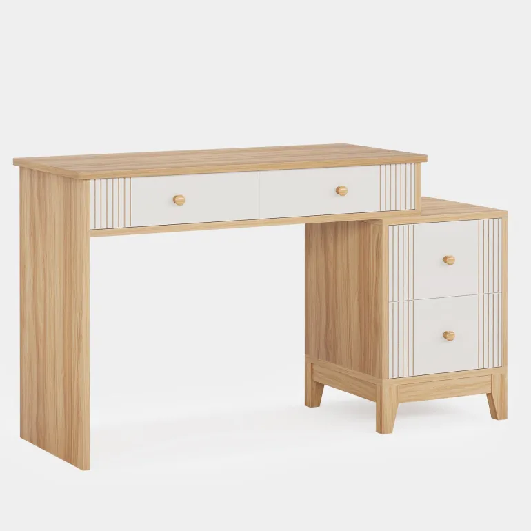 Best Sale Tribesigns 4-Drawer Computer Desk, Wooden Study Writing Table with Storage