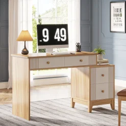 Best Sale Tribesigns 4-Drawer Computer Desk, Wooden Study Writing Table with Storage