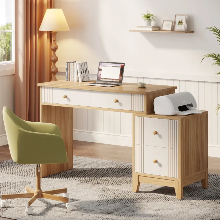 Best Sale Tribesigns 4-Drawer Computer Desk, Wooden Study Writing Table with Storage