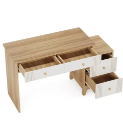 Best Sale Tribesigns 4-Drawer Computer Desk, Wooden Study Writing Table with Storage