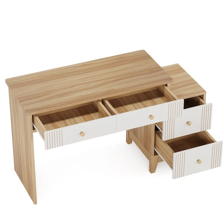 Best Sale Tribesigns 4-Drawer Computer Desk, Wooden Study Writing Table with Storage
