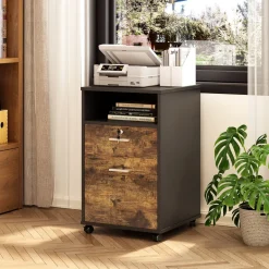 Store Tribesigns 2-Drawer File Cabinet Mobile Printer Stand with Lock
