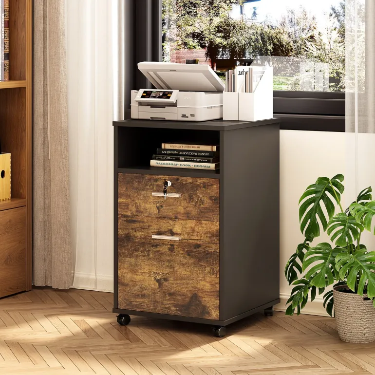 Store Tribesigns 2-Drawer File Cabinet Mobile Printer Stand with Lock