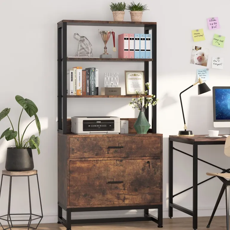 Hot Tribesigns 2-Drawer File Cabinet, Vertical Filing Cabinet with Lock & Bookshelf