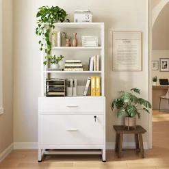 Hot Tribesigns 2-Drawer File Cabinet, Vertical Filing Cabinet with Lock & Bookshelf