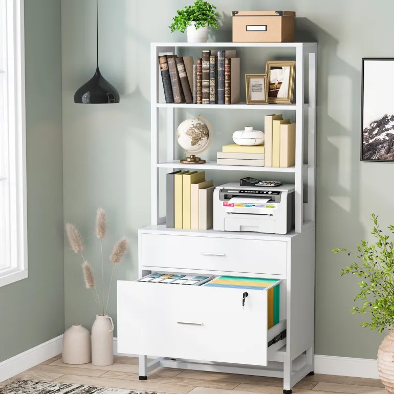 Hot Tribesigns 2-Drawer File Cabinet, Vertical Filing Cabinet with Lock & Bookshelf
