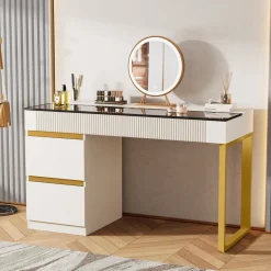 Flash Sale Tribesigns 4-Drawer Makeup Vanity, Modern Dressing Table with Glass Desktop(Without Mirror)
