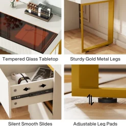 Flash Sale Tribesigns 4-Drawer Makeup Vanity, Modern Dressing Table with Glass Desktop(Without Mirror)