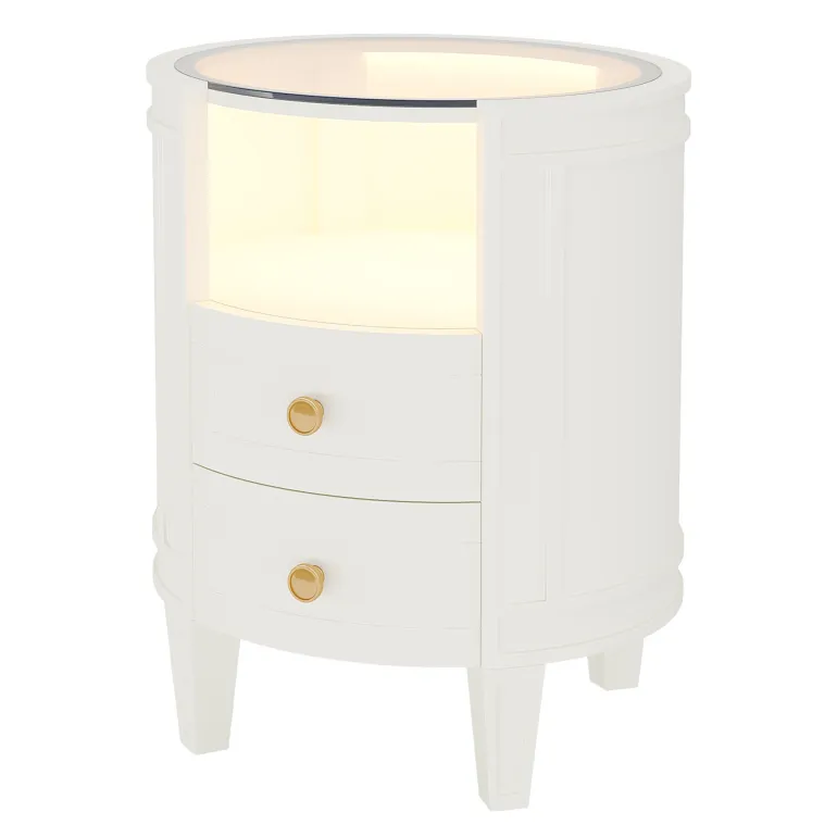Online Tribesigns 2-Drawer Nightstand with LED Light, Modern Side Table with Glass Tabletop