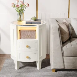 Online Tribesigns 2-Drawer Nightstand with LED Light, Modern Side Table with Glass Tabletop
