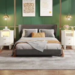 Online Tribesigns 2-Drawer Nightstand with LED Light, Modern Side Table with Glass Tabletop