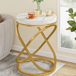 New Tribesigns End Table, 26" Tall Round Sofa Side Table with Faux Marble Top