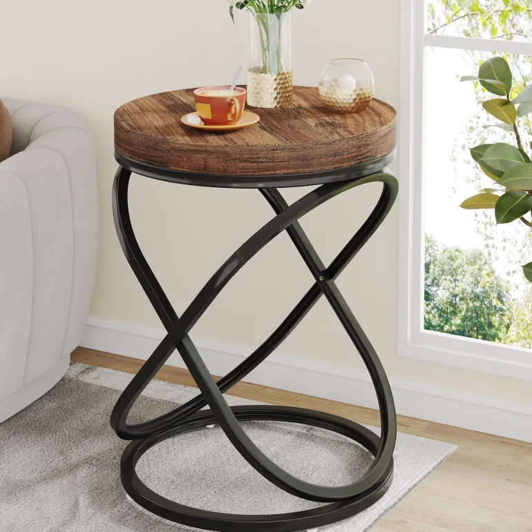 New Tribesigns End Table, 26" Tall Round Sofa Side Table with Faux Marble Top