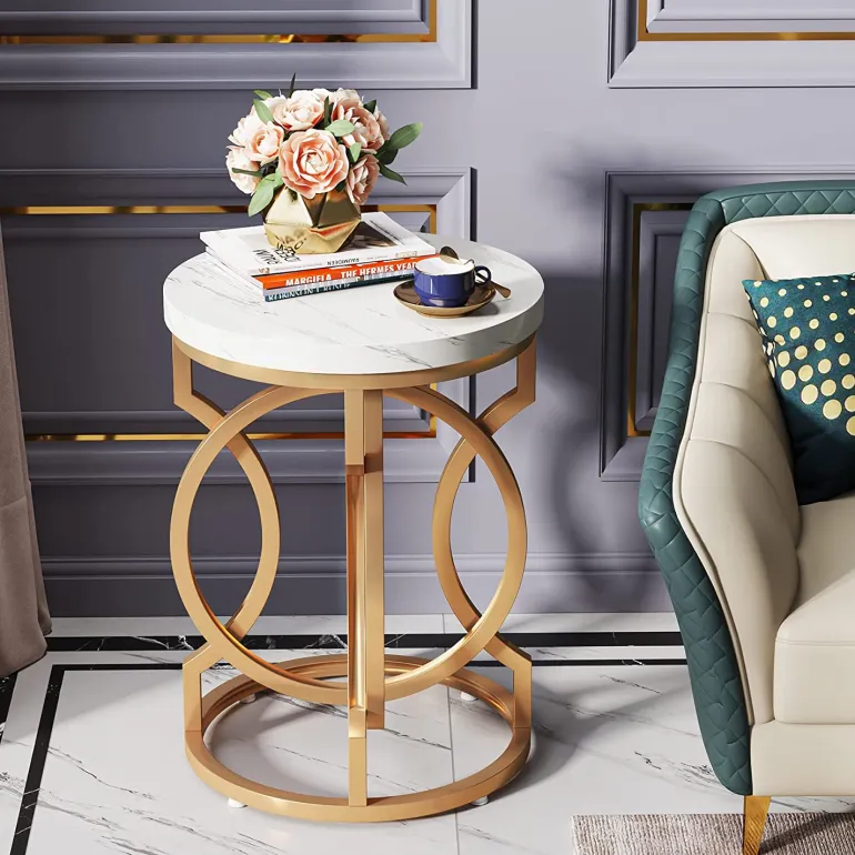 Best Tribesigns End Table, Round Side Table with Faux Marble Top, Modern Bedside Table