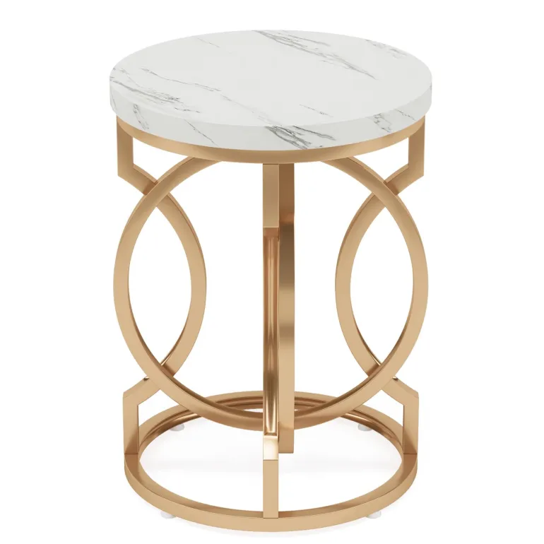 Best Tribesigns End Table, Round Side Table with Faux Marble Top, Modern Bedside Table