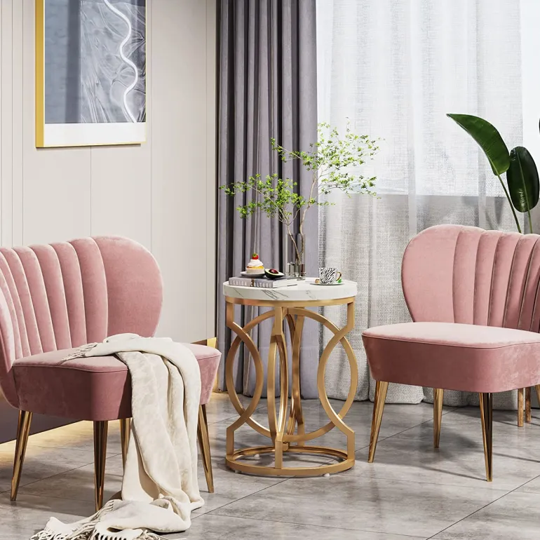 Best Tribesigns End Table, Round Side Table with Faux Marble Top, Modern Bedside Table