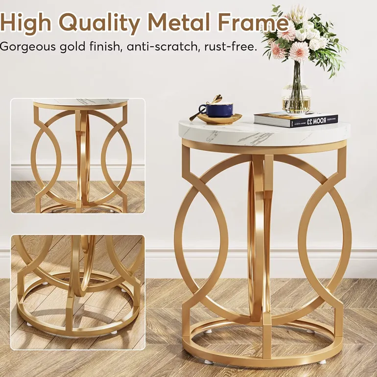 Best Tribesigns End Table, Round Side Table with Faux Marble Top, Modern Bedside Table