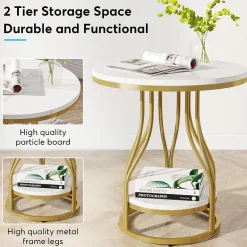 Discount Tribesigns End Table, Round 2-Tier Sofa Side Table with Metal Frame