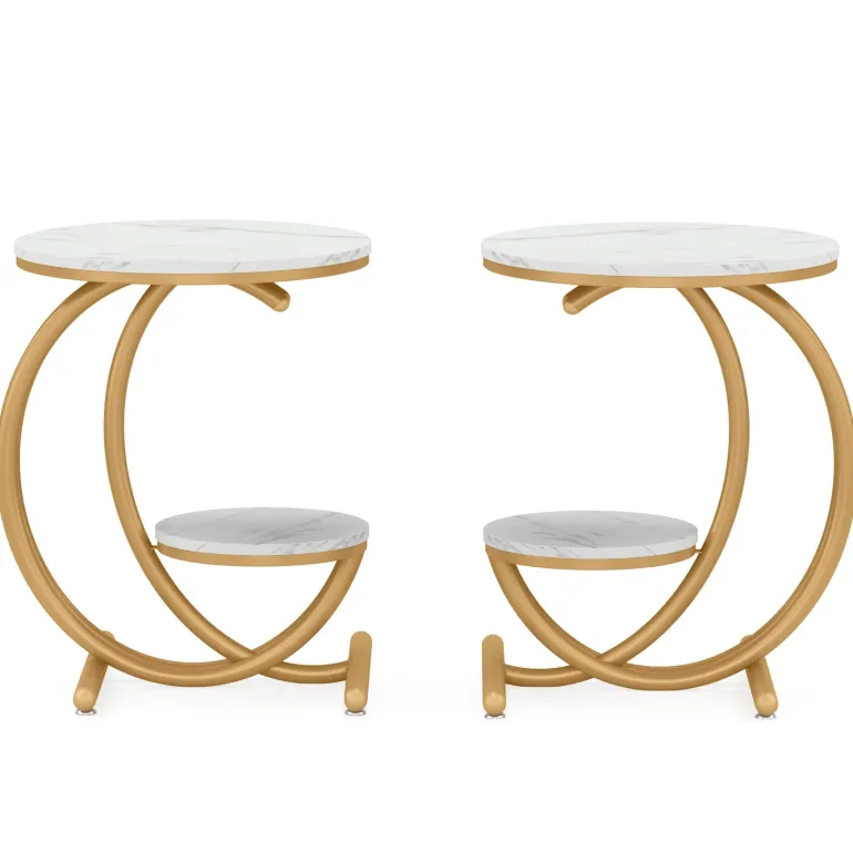 Store Tribesigns End Table, 2-Tier Faux Marble Side Table with C-Shaped Frame