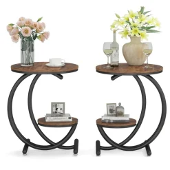 Store Tribesigns End Table, 2-Tier Faux Marble Side Table with C-Shaped Frame